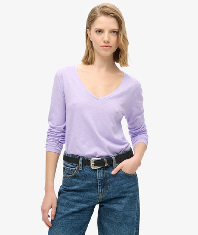 Jersey top met V-hals en Lange Mouwen Paars Grootte: 40 afbeelding