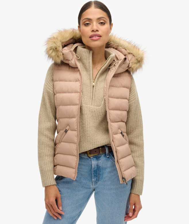Damen Fuji Weste mit Kapuze aus Kunstfell - Größe: 40 - Superdry - Modalova