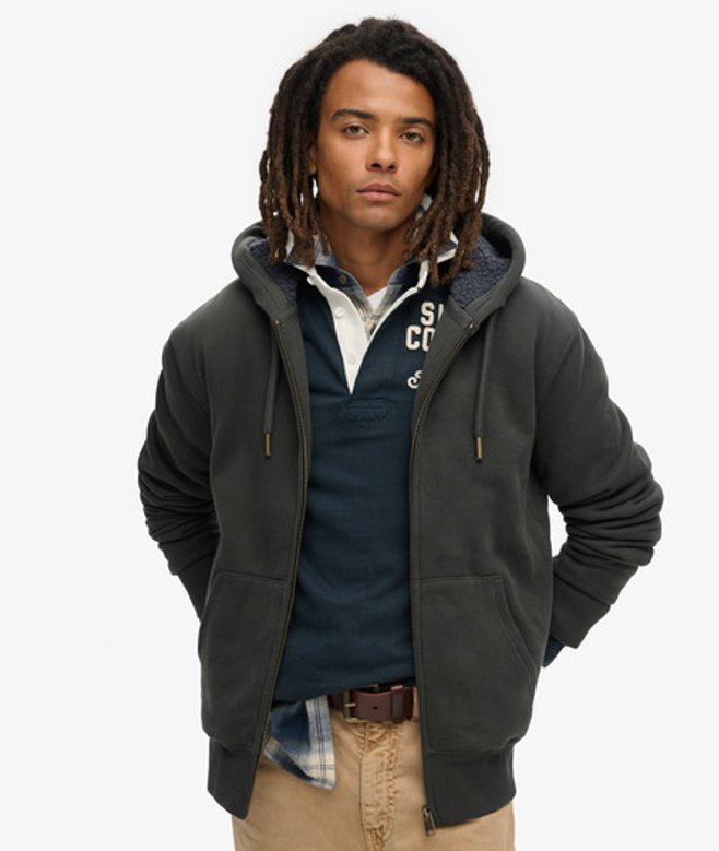 Superdry Hoodie met Rits en Borgvoering Zwart