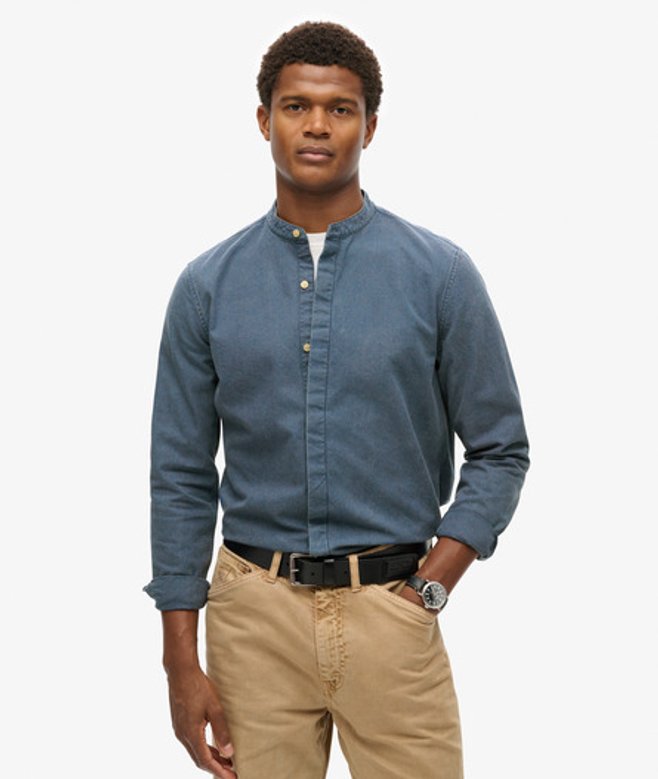 Superdry Men's The Merchant Store - Indigo Grandad Shirt Blue / Indigo Gingham - Size: S