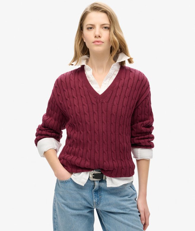 Damen Pullover mit V-ausschnitt und Zopfmuster in Übergröße - Größe: 34-36 - Superdry - Modalova