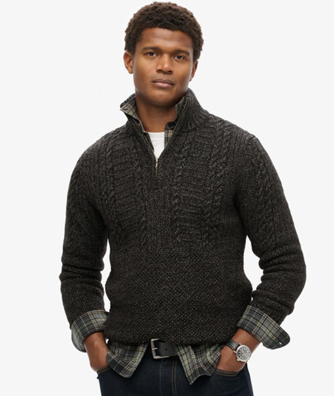Superdry Vintage Jacob Kabeltrui met Halve Rits Zwart