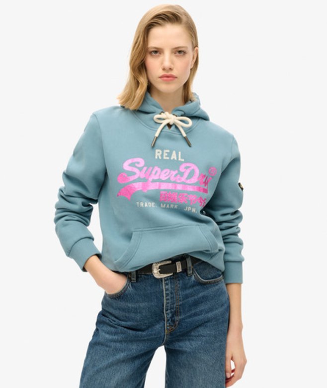 Versierde Vintage Logo Hoodie Blauw Grootte: 38 afbeelding