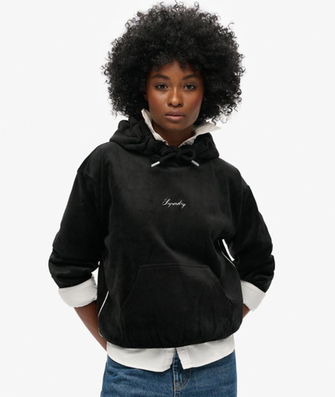 Ruimvallende Country Club Velours Hoodie Zwart Grootte: 34 afbeelding