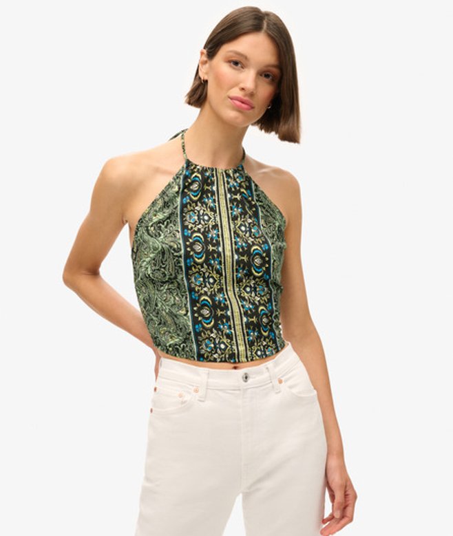 Haltertop met Paisleyprint Groen Grootte: 38 afbeelding