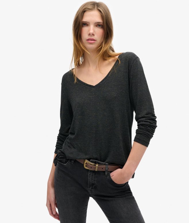 Damen Langärmeliges Jersey-oberteil mit V-ausschnitt - Größe: 36 - Superdry - Modalova