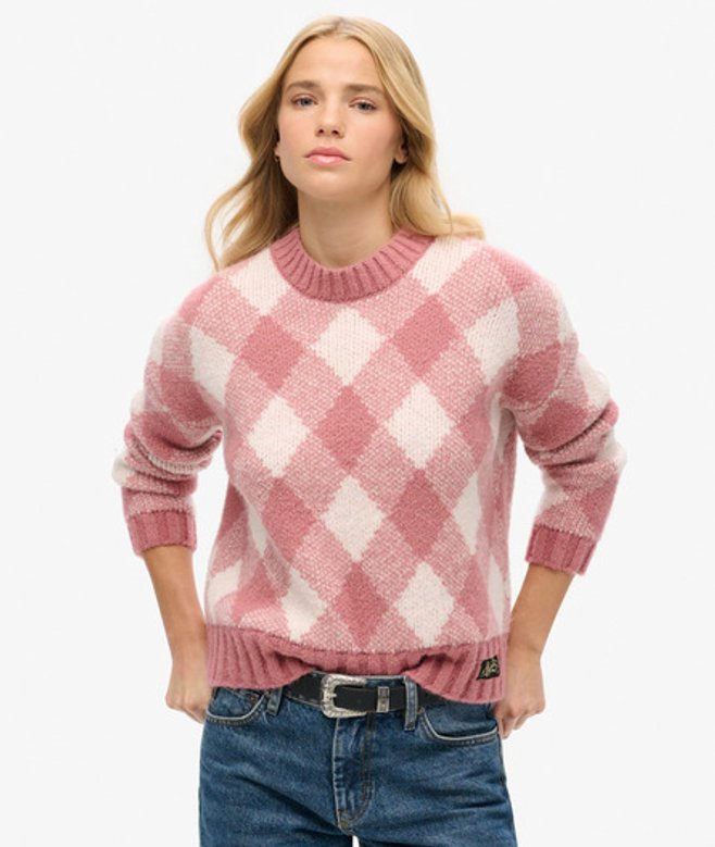Superdry Damen Pullover mit Argyle-muster Pink