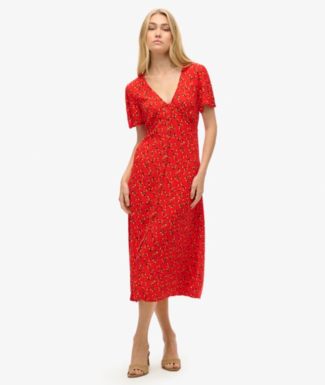 Damen Kurzärmeliges, Bedrucktes Midikleid mit Knopfleiste, Größe: 42 - Superdry - Modalova