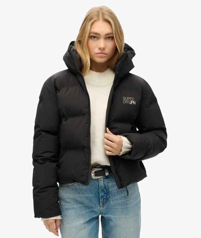 Superdry Women's Women's Fully Lined Hooded Boxy Puffer Jacket, Black