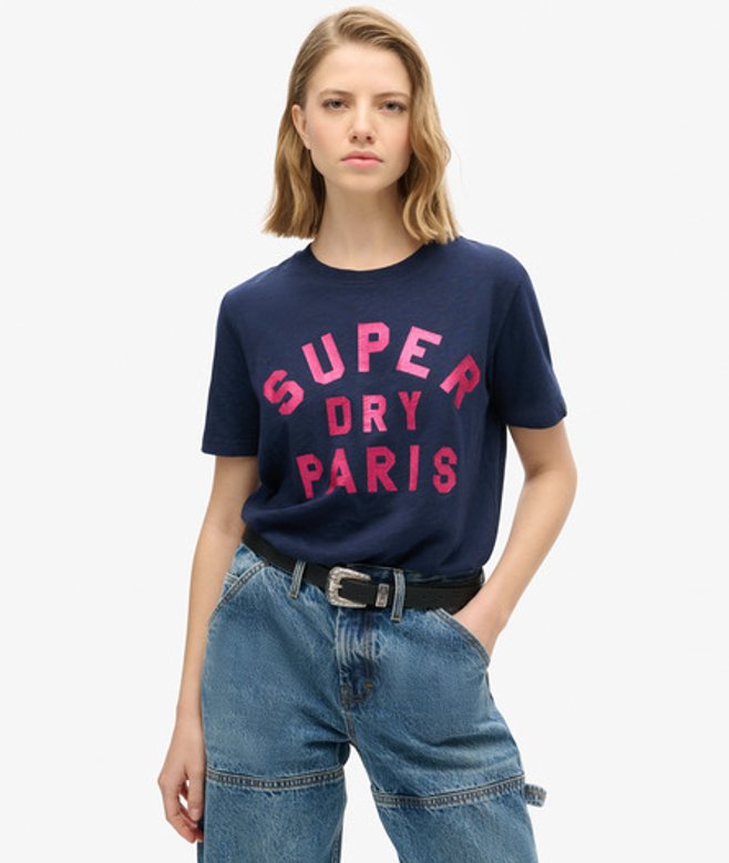 T-shirt met Glitterlogo en Relaxte Pasvorm Blauw Grootte: 44 afbeelding
