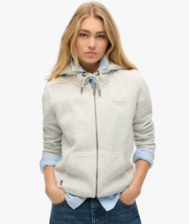Superdry Essential Logo Hoodie met Rits Lichtgrijs