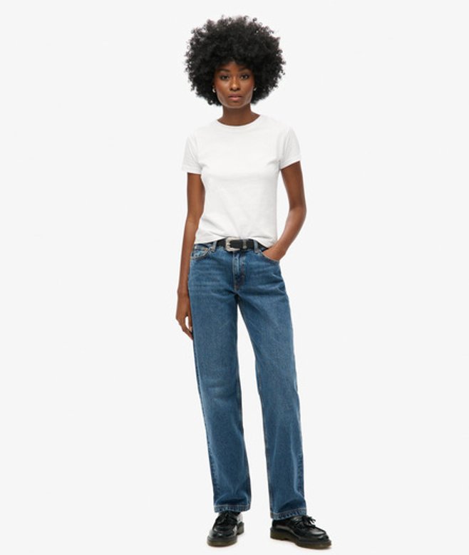 Superdry Rechte Jeans met Middelhoge Taille Donkerblauw