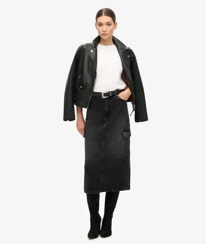 Superdry Women's Denim Cargo Pocket Midi Skirt Black / Black Denim