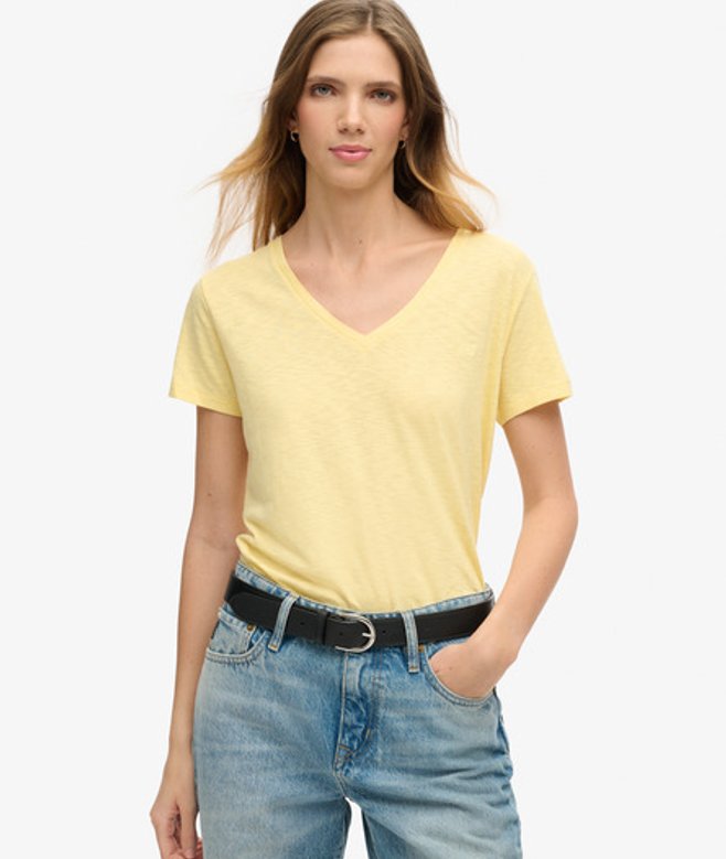 Ruimvallend Geborduurd T-shirt met V-hals Geel Grootte: 38 afbeelding