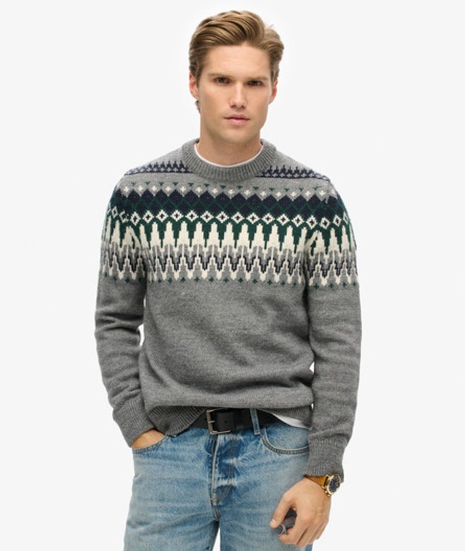 Gebreide Fairisle Trui met Ronde Hals Grijs Grootte: XL afbeelding