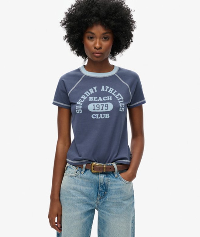 Superdry Women's Athletic Essentials Raglan Graphic T-shirt Navy / Mariner Navy