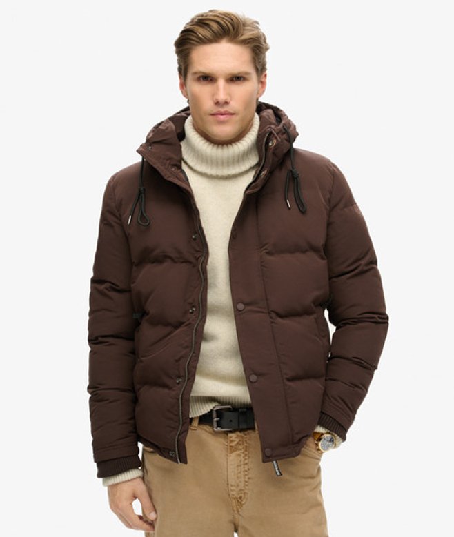 Everest Korte Puffer Jas Met Capuchon Bruin Grootte: M afbeelding