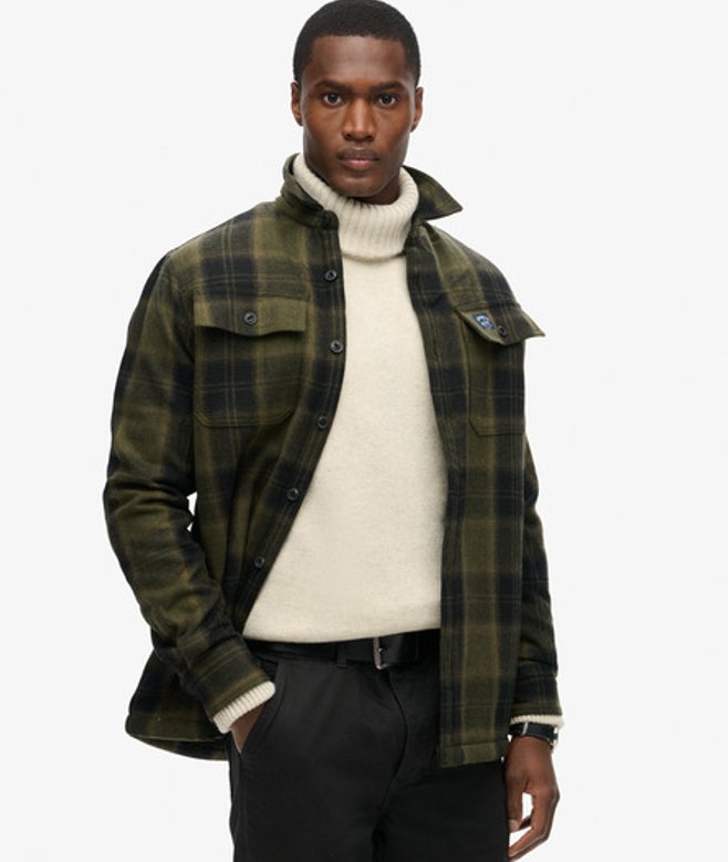 Men's Wool Miller Overshirt / Roderick Check Olive - Size: M - Superdry - Modalova