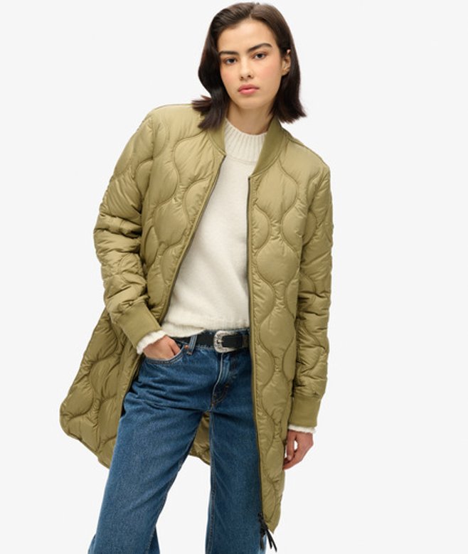 Superdry Women’s Studios Long Liner Coat Green / Dried Herb Green – Size: 14 Superdry Women’s Studios Long Liner Coat Green / Dried Herb Green – Size: 14