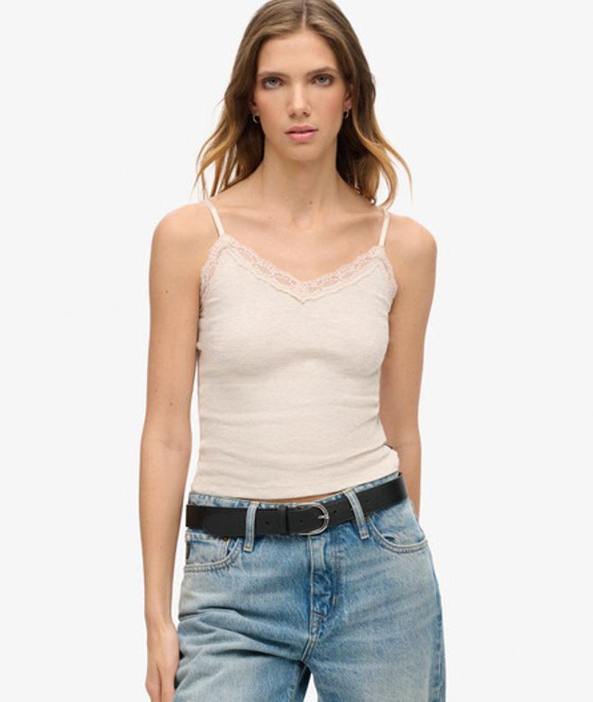 Athletic Essential Lace Trim Cami Top Crème Grootte: 10-12 afbeelding