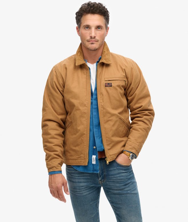 Superdry Men's Men's Classic Embroidered Logo Surplus Ranch Jacket, Brown