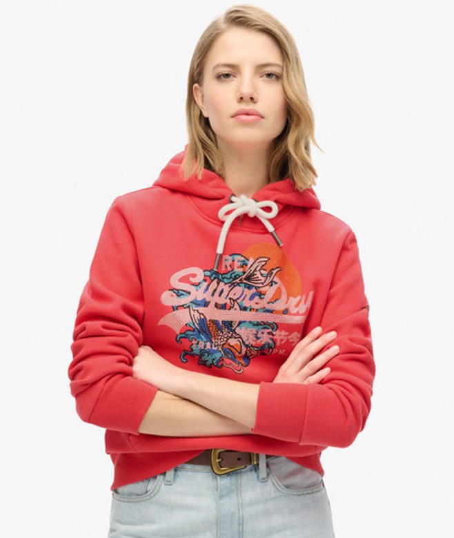 Superdry Tokyo Hoodie met Vintage Logo en Grafische Print Rood