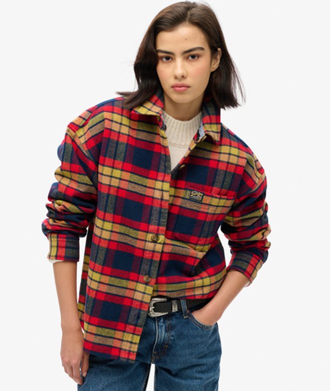 Women's Check Flannel Overshirt / Navy/ Check - Size: 16 - Superdry - Modalova