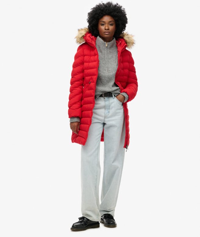 Damen Mittellanger Fuji Steppmantel mit Kapuze aus Kunstfell - Größe: 44 - Superdry - Modalova
