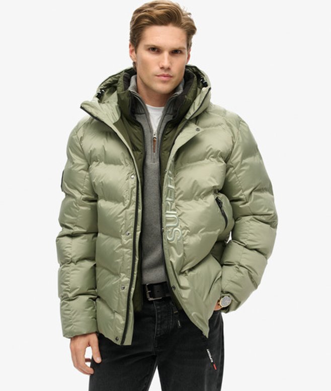 Men's Hooded City Graphic Puffer Jacket Green / Seagrass Green - Size: L - Superdry - Modalova