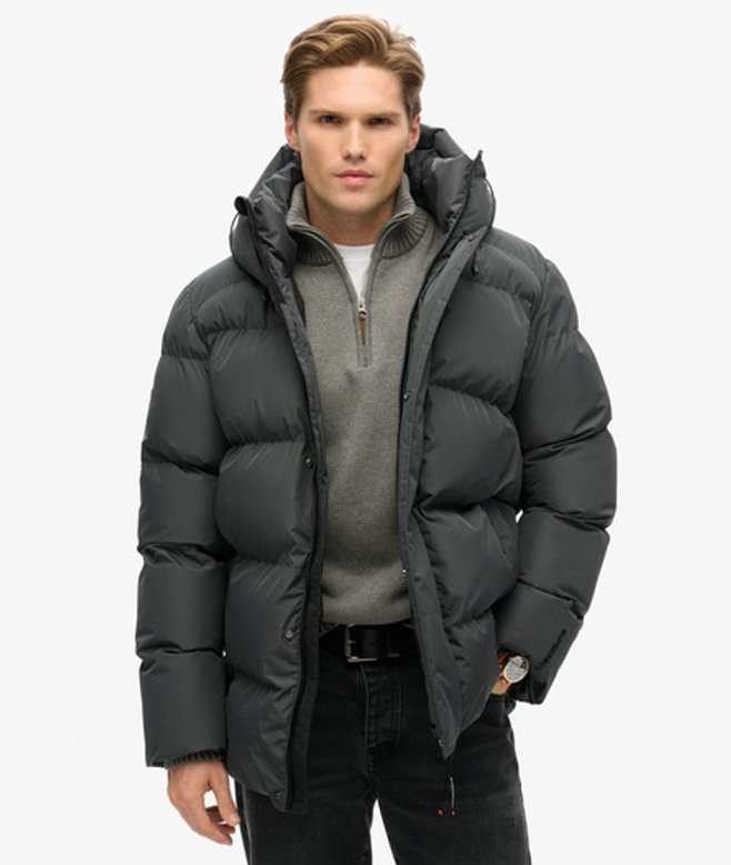Superdry Five Baffle Sports Pufferjas met Capuchon Donkergrijs