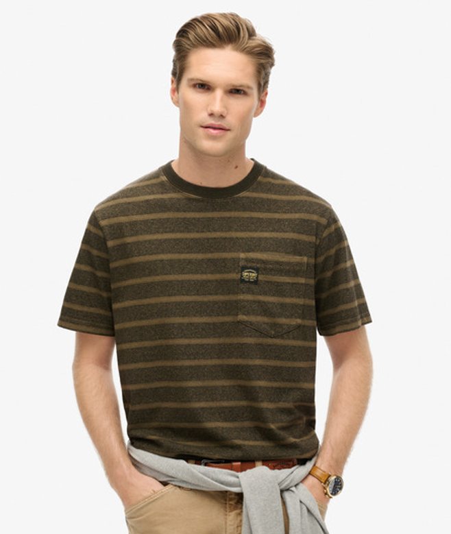 Getextureerd Gestreept T-shirt met Borstzak Groen Grootte: Xxl afbeelding