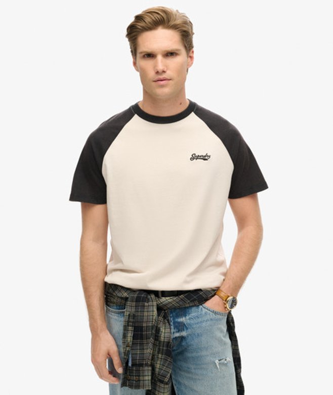 Superdry Men's Essential Logo Baseball T-shirt White / White Sand/black - Size: S
