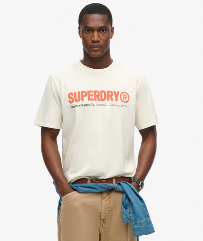 Superdry Men's Utility Sport Logo Loose T-shirt Cream / Nordic Bone Grey - Size: XS
