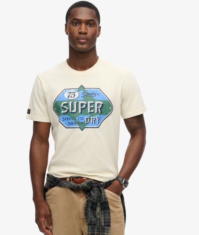 Workwear T-shirt met Gasoline Opdruk Crème Grootte: L afbeelding