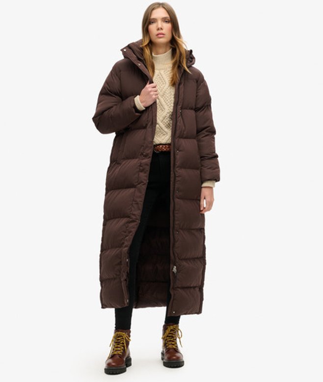 Maxi Pufferjas met Capuchon Bruin Grootte: 44 afbeelding