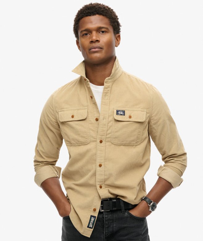 Superdry Men's Trailsman Relaxed Fit Corduroy Shirt Beige / Stone Wash Taupe Brown