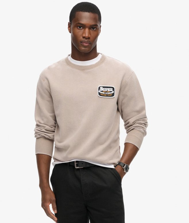 Superdry Mens Loose Fit Embroidered Logo Mechanic Crew Sweatshirt, Grey, Size: XL