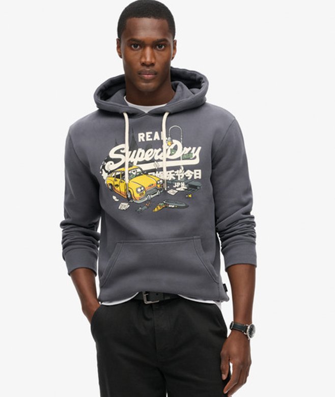 Superdry Hoodie met New York Vintage Logo en Print Blauw