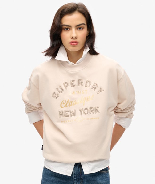 Superdry Luxe Metallic Sweatshirt met Losse Pasvorm Grijs