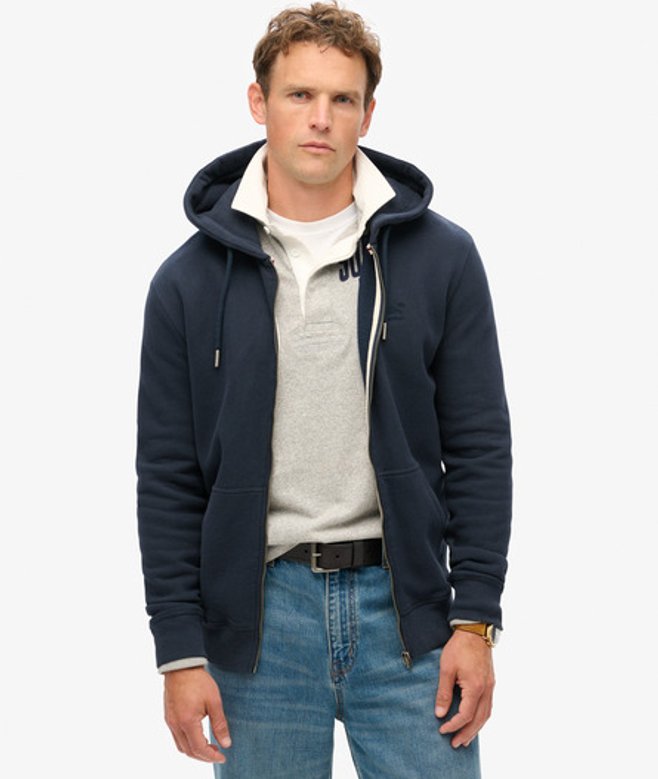 Essential Logo Hoodie met Rits Blauw Grootte: M afbeelding