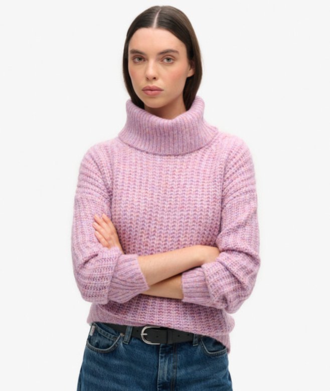 Damen Angerauter, Gerippter Pullover mit Ausschnitt in Knautschoptik - Größe: 42-44 - Superdry - Modalova