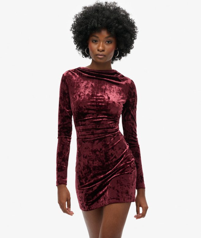 Fluwelen Mini-jurk met Lange Mouwen Roze Grootte: 44 afbeelding