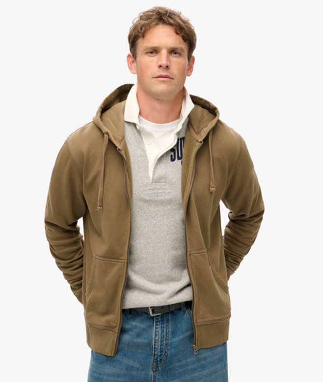 Superdry Relaxte Hoodie met Contrasterende Stiksels en Rits Bruin