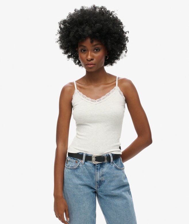 Superdry Women's Athletic Essential Lace Trim Cami Top Light Grey / Light Iced Marl