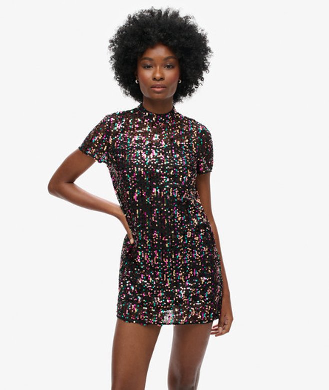 T-shirtjurk met Lovertjes en Hoge Hals Multi Grootte: 38 afbeelding