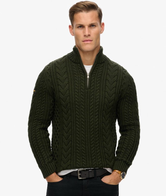 Vintage Jacob Kabeltrui met Halve Rits Groen Grootte: XL afbeelding