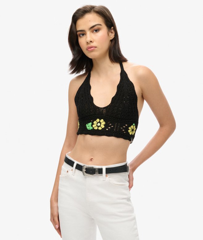 Gehaakte Bralette met Bloemen Zwart Grootte: 42 afbeelding