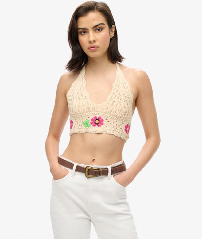 Gehaakte Bralette met Bloemen Crème Grootte: 36 afbeelding