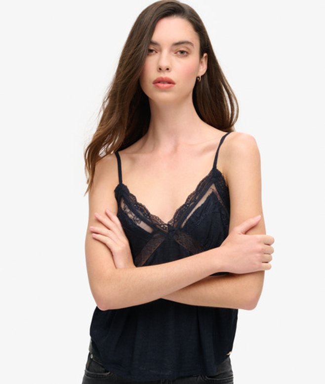 Superdry Women's Ibiza Sheer Lace Cami Top Navy / Eclipse Navy