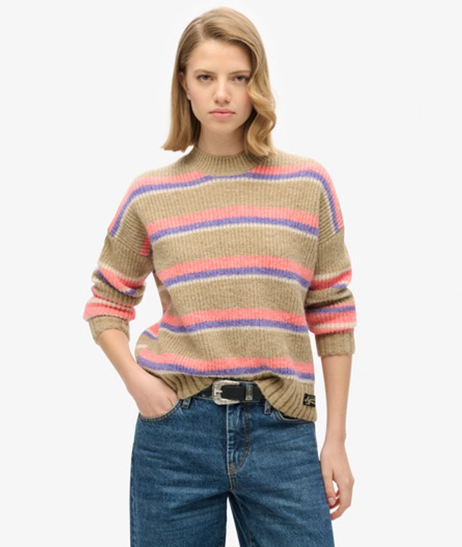 Damen Gestreifter, Mehrfarbiger Pullover mit Rundhalsausschnitt - Größe: 42 - Superdry - Modalova